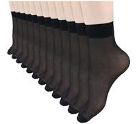 KOOOGEAR 12 Pairs Womens Ankle Sheer Socks Silky Pop Nylon Socks,20D Sheer Comfortable Thin Ankle Stockings for Women and Girls (UK, Numeric, 3, 7, Regular, Regular, 12 Pairs Black)