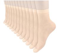 KOOOGEAR 12 Pairs Womens Ankle Sheer Socks Silky Pop Nylon Socks,20D Sheer Comfortable Thin Ankle Stockings for Women and Girls (UK, Numeric, 3, 7, Regular, Regular, 12 Pairs Nude)