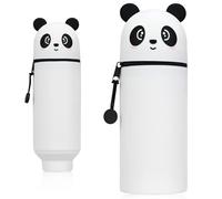 KOOOGEAR 2-in-1 Silicone Pencil Case, Kawaii Pencil Case, Stand Up Pencil Case, Animal Pen Holder, Pencil Bag for Girls and Boys, White Panda, cute