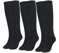 KOOOGEAR 3 Pairs Girls Kids Knee High Socks White Black Cotton Socks Back to School Socks Plain Socks Uniform Party Wear Long Socks Girls Kids Knee High Socks for School