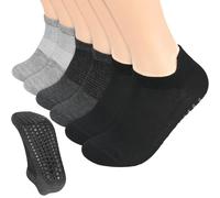 KOOOGEAR 3 Pairs Non Slip Yoga Pilates Socks for Women Men Anti-slip Pilates Fall Prevention Socks for Ballet,Pilates,Hospital,Barre (UK, Numeric, 4, 7, Regular, Regular, Black/DarkLight/LightGrey)