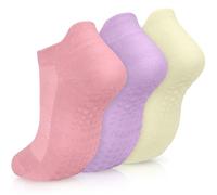 KOOOGEAR 3 Pairs Pilates Yoga Grip Socks Women Non Slip Grip Yoga Socks for Dance Yoga Barre Fitness Ballet Hospital (UK, Numeric, 4, 7, Regular, Regular, Pink/Purple/Yellow)