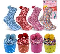 KOOOGEAR 4pcs Funny Cake Socks, Cupcakes Design Womens Girls Socks Christmas Socks with Gift Box,Gift For Her (Yellow Blue Red Pink)