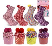 KOOOGEAR 4pcs Funny Cake Socks, Cupcakes Design Womens Girls Socks Christmas Socks with Gift Box,Gift For Her (Mixed Color)