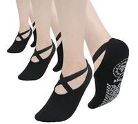 KOOOGEAR Womens 3 Pairs Non Slip Yoga Socks with Grips, Breathable Cotton Barefoot Dance Socks, Ideal for Pilates Ballet Barre Hospital