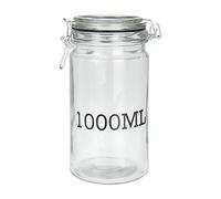 Koop 1L Clear Round Glass Food Storage Jar with Clamp-Top Lid | 20cm Tall Airtight Canister, Cereals Storage Container | Kitchen/Pantry Storage & Organisation | 10cm Wide Preserving Jar, Tea Canister