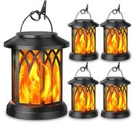 KOOPER Solar Garden Lights Outdoor, 4 Pack Hanging Lanterns with Realistic Flickering Flame LED, Waterproof Flame Effect Ornaments for Decoration Pathway Patio