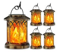 KOOPER Solar Lights Outdoor Garden, 4 Pack Hanging Solar Lanterns with Realistic Flickering Flame LED, Waterproof Garden Ornaments Outdoor Lights Lantern for Decoration, Pathway Lighting
