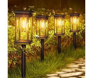 KOOPER Solar Lights Outdoor Garden, 4 Pack Upgraded Garden Lights Solar Powered Waterproof, Auto On/Off Outdoor Light for Yard Pathway Patio Decorative Lawn