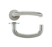 KOOPLES HARDWARE 19mm Arched Return to Door Lever on Round Rose - Satin Stainless Steel Door Handle - Grade 304 Modern Internal Lever - Fixings Included