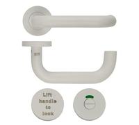 KOOPLES HARDWARE 19mm Lift to Lock Return to Door Lever Set on Push-On Rose - Grade 304 Stainless Steel - Commercial Safety Door Handle - Modern Satin Finish - Fixings Included (Powder Coat White)
