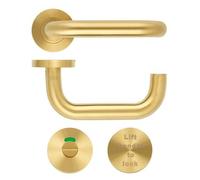 KOOPLES HARDWARE 19mm Lift to Lock Return to Door Lever Set on Push-On Rose - Grade 304 Stainless Steel - Commercial Safety Door Handle - Modern Satin Finish - Fixings Included (PVD Satin Brass)