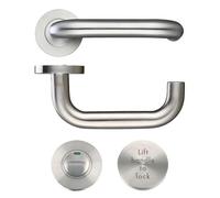 KOOPLES HARDWARE 19mm Lift to Lock Return to Door Lever Set on Push-On Rose - Grade 304 Stainless Steel - Commercial Safety Door Handle - Modern Satin Finish - Fixings Included (Satin Stainless)