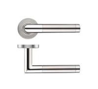 KOOPLES HARDWARE 19mm Mitred Lever on 52mm Push-On Rose - Dual Finish Grade 201 Stainless Steel Door Handle - Satin and Polished Modern Design - Internal Use - Fixings Included