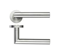 KOOPLES HARDWARE 19mm Mitred Lever on Round Rose - Grade 304 Stainless Steel Internal Door Handle - Satin Finish Modern Lever - Heavy Duty & Corrosion Resistant - Fixings Included (Satin Stainless)