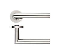 Kooples Hardware 19mm Mitred Lever on Round Rose - Grade 304 Stainless Steel Internal Door Handle - Satin Finish Modern Lever - Heavy Duty & Corrosion Resistant - Fixings Included (Polished Stainless)
