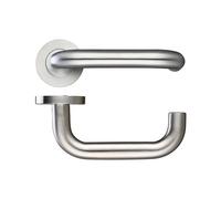 KOOPLES HARDWARE 19mm Return to Door Lever on Round Rose - Stainless Steel Internal Door Handle - Anti-Snag D-Shape Lever - Satin Finish - Modern Design - Fixings Included (Satin Stainless)