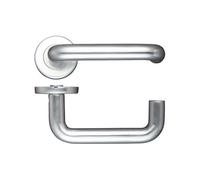 KOOPLES HARDWARE 19mm Return to Door Lever on Round Rose - Stainless Steel Internal Door Handle - D-Shape Safety Design - Satin Finish - Fixings Included