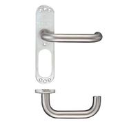 KOOPLES HARDWARE 19mm Tubular Return to Door Lever on Inner Plate/Short Plate - Stainless Steel DDA Compliant Commercial Handle - Modern Round Bar Design - Fixings Included (Satin Stainless)