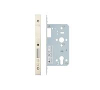 Kooples Hardware 2-Piece DIN Euro Deadlock - 60mm Backset Mortice Lock Case & Faceplate for Euro Cylinder Doors (Satin Stainless)