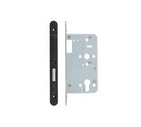Kooples Hardware 2-Piece DIN Euro Deadlock - 60mm Backset Single Throw Mortice Lock with Radius Faceplate for Euro Cylinder Doors (Powder Coat Black)
