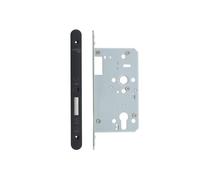 Kooples Hardware 2-Piece DIN Euro Deadlock - 60mm Backset Single Throw Mortice Lock with Radius Faceplate for Euro Cylinder Doors (PVD Satin Black)