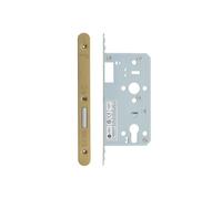 Kooples Hardware 2-Piece DIN Euro Deadlock - Mortice Lock Case & Faceplate with Backset for Euro Cylinder Doors (PVD Satin Brass)