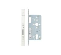 Kooples Hardware 2-Piece DIN Euro Deadlock - Mortice Lock Case with Backset for Euro Cylinder Doors (Powder Coat White)