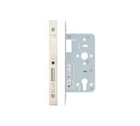 Kooples Hardware 2-Piece DIN Euro Deadlock - Mortice Lock Case with Backset for Euro Cylinder Doors (Satin Stainless)