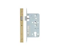 Kooples Hardware 2-Piece DIN Latch 60mm Backset Euro Profile Mortice Lock Case with Strike Plate - DIN 18251 Compliant for Timber & Composite Doors (PVD Satin Brass)