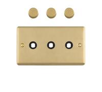 Kooples Hardware 3 Gang Dimmer Switch Plate Triple Wall Light Control Cover (Satin Brass)