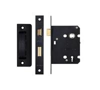 Kooples Hardware 3 Lever Sash Lock Small Case Size with Stainless Steel Forend & Strike - Mortice Lock for Narrow Internal Wooden Doors (Powder Coat Black)