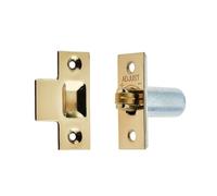 Kooples Hardware Adjustable Rollerbolt Catch with Brass Roller - Heavy Duty Door Catch with Strike Plate - Spring-Loaded Latch for Internal Cabinet & Cupboard Doors (Polished Brass)