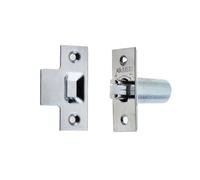 Kooples Hardware Adjustable Rollerbolt Catch with Nylon Roller - Spring-Loaded Door Catch with Strike Plate - Quiet Close Latch for Internal Doors, Cupboards & Cabinets (Polished Chrome)