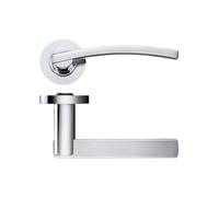 KOOPLES HARDWARE Adria Lever on Round Rose - Stainless Steel Internal Door Handle - Elegant Tapered Lever with Rounded Neck - Satin Brushed Finish - Fixings Included (Satin Chrome/Polished Chrome)
