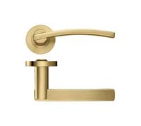 KOOPLES HARDWARE Adria Lever on Round Rose - Stainless Steel Internal Door Handle - Elegant Tapered Lever with Rounded Neck - Satin Brushed Finish - Fixings Included (Favo Satin Brass)