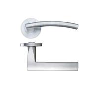 KOOPLES HARDWARE Amalfi Lever on Round Rose - Stainless Steel Internal Door Handle - Slim Sculpted Lever with Tapered Neck - Satin Brushed Finish - Fixings Included (Satin Chrome)