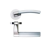 KOOPLES HARDWARE Amalfi Lever on Round Rose - Stainless Steel Internal Door Handle - Slim Sculpted Lever with Tapered Neck - Satin Brushed Finish - Fixings Included (Polished Nickel/Satin Nickel)