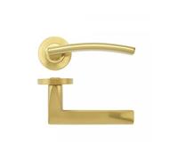 KOOPLES HARDWARE Amalfi Lever on Round Rose - Stainless Steel Internal Door Handle - Slim Sculpted Lever with Tapered Neck - Satin Brushed Finish - Fixings Included (Favo Satin Brass)