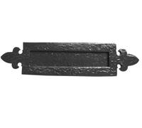 Kooples Hardware Antique Fleur De LYS Letterplate - Traditional Brass Front Door Mail Slot with Ornate Design - Vintage Style Letter Box Cover for Period Homes