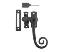 Kooples Hardware Antique Range Locking Casement Fastener Traditional Window Latch with Key Aged Finish - Secure Timber Fit (Right Hand)