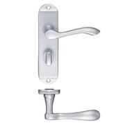 KOOPLES HARDWARE Arundel Lever on Bathroom Backplate 175mm x 42mm - Short Plate Door Handle with Turn & Release - 57mm Lock Centres - Fixings Included (Satin Chrome)