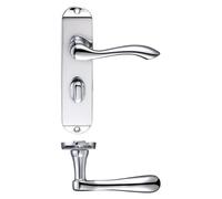 KOOPLES HARDWARE Arundel Lever on Bathroom Backplate 175mm x 42mm - Short Plate Door Handle with Turn & Release - 57mm Lock Centres - Fixings Included (Polished Chrome)