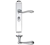 KOOPLES HARDWARE Arundel Lever on Bathroom Backplate 245mm x 42mm - Traditional Door Handle with Turn & Release Lock - 57mm Centres - Long Plate Design - Fixings Included (Polished Chrome)