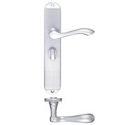 KOOPLES HARDWARE Arundel Lever on Bathroom Backplate 245mm x 42mm - Traditional Door Handle with Turn & Release Lock - 57mm Centres - Long Plate Design - Fixings Included (Satin Chrome)