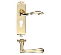 KOOPLES HARDWARE Arundel Lever on Euro Lock Backplate 175mm x 42mm - Short Plate Traditional Handle for Euro Profile Cylinder - 47.5mm Centres - Fixings Included (Polished Brass)