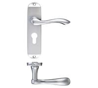 KOOPLES HARDWARE Arundel Lever on Euro Lock Backplate 175mm x 42mm - Short Plate Traditional Handle for Euro Profile Cylinder - 47.5mm Centres - Fixings Included (Satin Chrome)