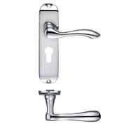 KOOPLES HARDWARE Arundel Lever on Euro Lock Backplate 175mm x 42mm - Short Plate Traditional Handle for Euro Profile Cylinder - 47.5mm Centres - Fixings Included (Polished Chrome)