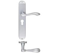 KOOPLES HARDWARE Arundel Lever on Euro Lock Backplate 245mm x 42mm - Long Plate Traditional Handle for Euro Cylinder Locks - 47.5mm Centres - Fixings Included (Satin Chrome)