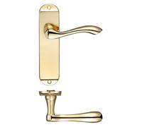 KOOPLES HARDWARE Arundel Lever on Latch Backplate 175mm x 42mm - Short Plate Traditional Door Handle for Internal Latch Doors - Fixings Included (Polished Brass)